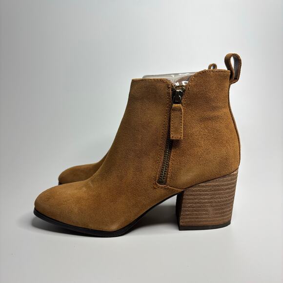 Blondo Siena Waterproof Suede Heeled Booties in Camel - Picture 1 of 8